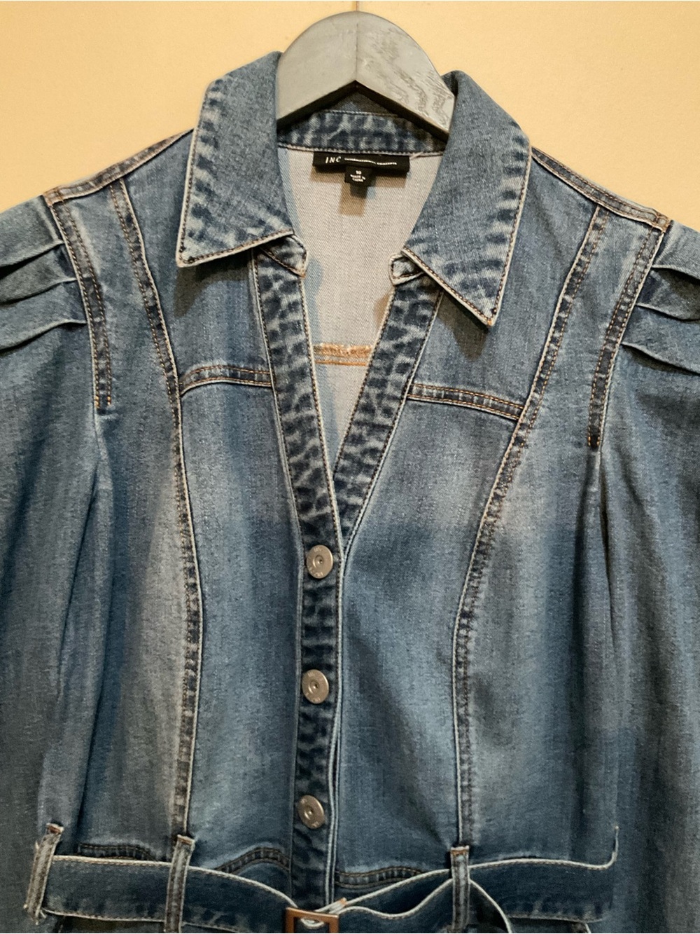 INC International Concepts puff-sleeve denim dress - Picture 5 of 9